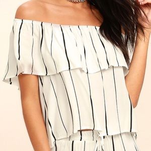 Lulus Sunbather White Striped Off-the-Shoulder Top